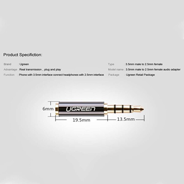 Ugreen 3.5 MM to 2.5 MM Jack Dönüştürücüsü