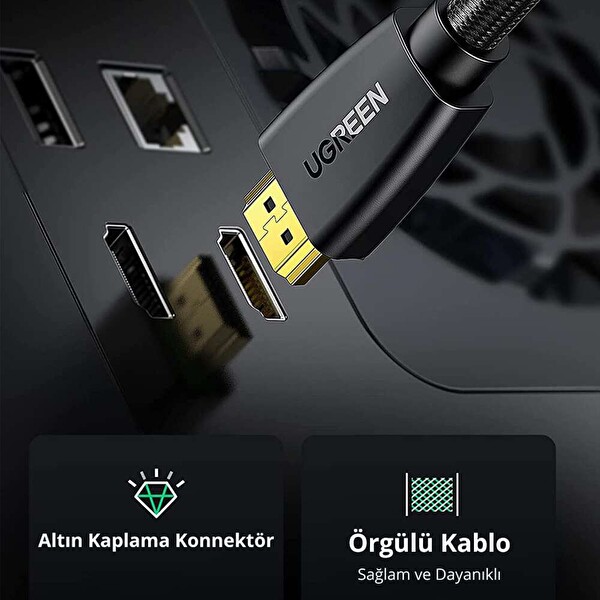 Ugreen 4K HDMI Örgülü 1 M Görüntü ve Ses Aktarma Kablosu