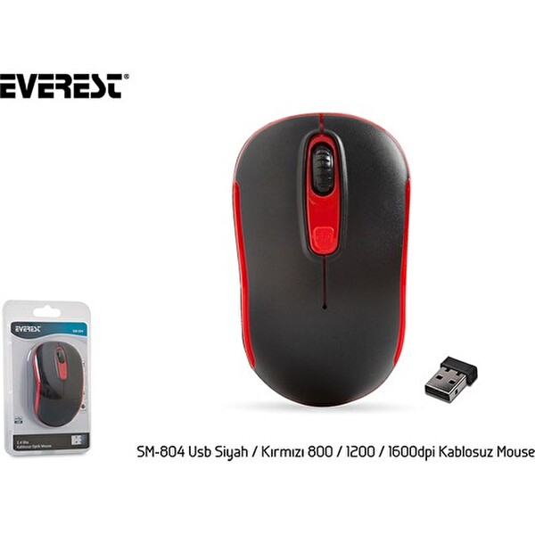 Everest SM-804 USB 800/1200/1600DPI Siyah-Kırmızı Kablosuz Mouse