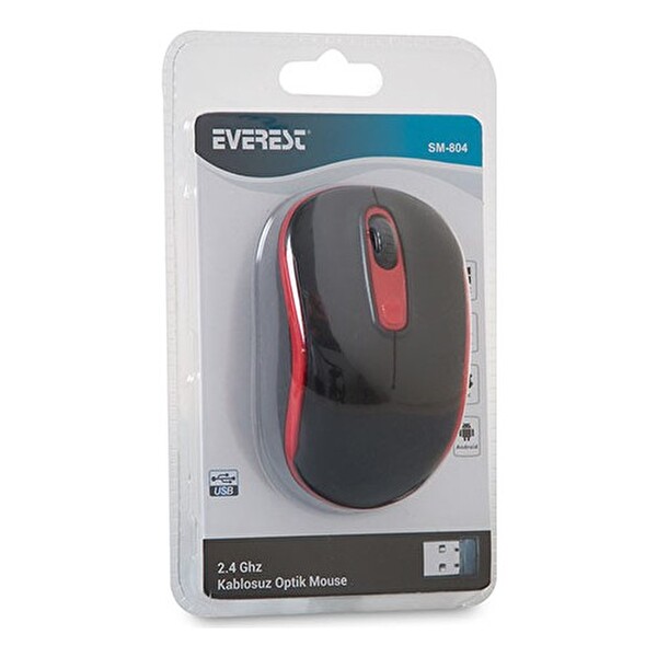 Everest SM-804 USB 800/1200/1600DPI Siyah-Kırmızı Kablosuz Mouse