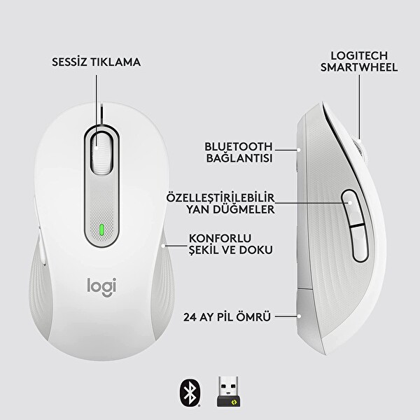 Logitech Signature K650 + M650 L Büyük Boy Bilek Destekli Kablosuz Beyaz Klavye ve Mouse Seti
