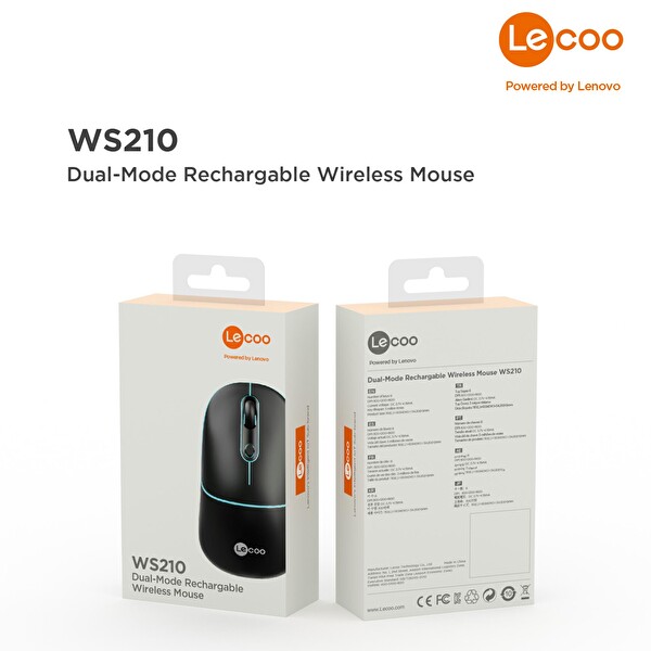 Lecoo WS210 Dual Mod RGB Bluetooth Şarj Edilebilir Optik Siyah Kablosuz Mouse