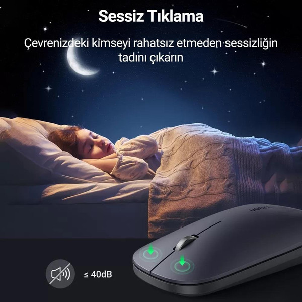 Ugreen MU001 2.4 GHz Sessiz Tuşlu Optik Gri Kablosuz Mouse