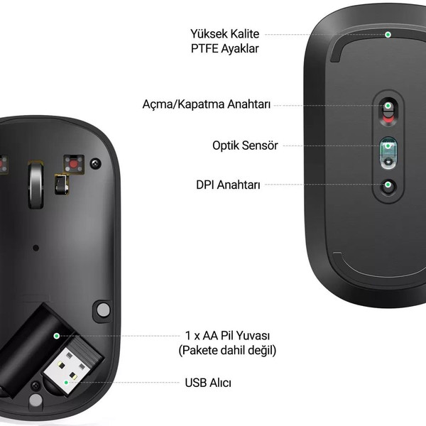 Ugreen MU001 2.4 GHz Sessiz Tuşlu Optik Gri Kablosuz Mouse