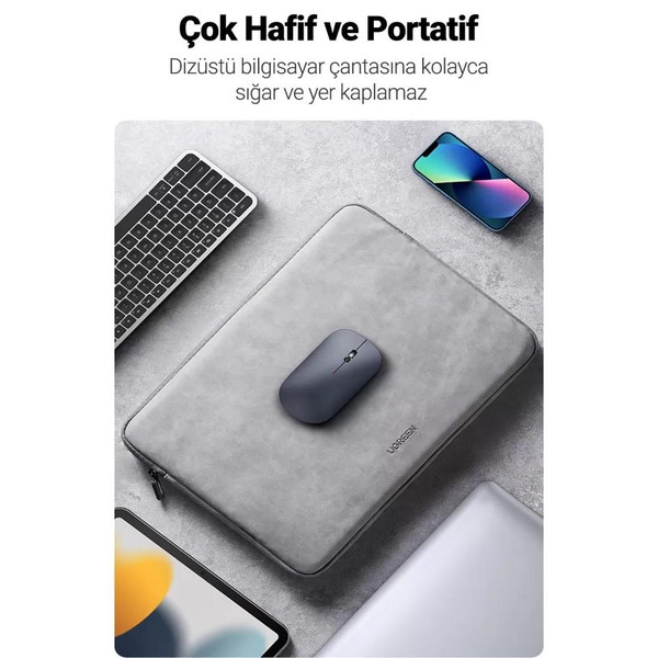 Ugreen MU001 2.4 GHz Sessiz Tuşlu Optik Gri Kablosuz Mouse