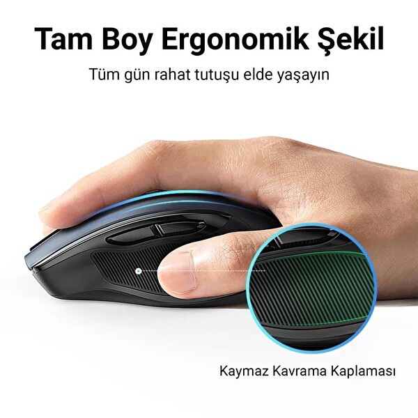 Ugreen MU006 4000 DPI Ergonomik Sessiz Optik Koyu Gri Kablosuz Mouse