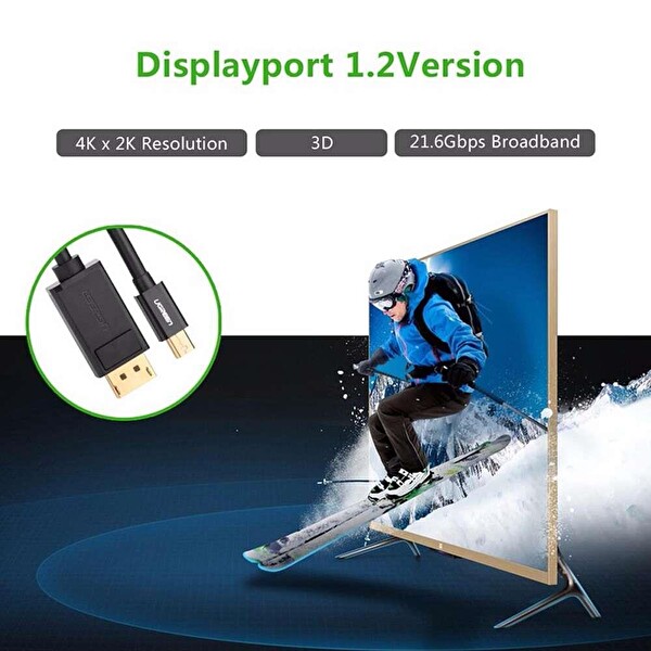 Ugreen 4K Mini Displayport To Displayport 1.5 M Siyah Dönüştürücü Kablo