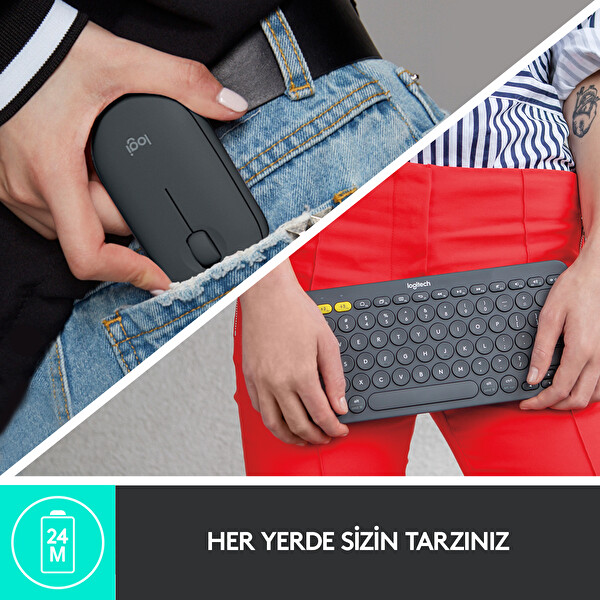 Logitech K380 Bluetooth Klavye 920-007586 + M350 Pebble Siyah Kablosuz Mouse 910-005718