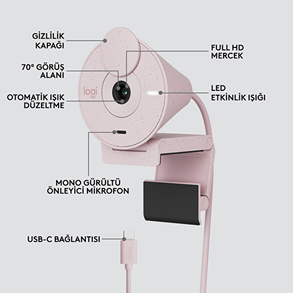 Logitech Brio 300 960-001448 Full HD Pembe Webcam