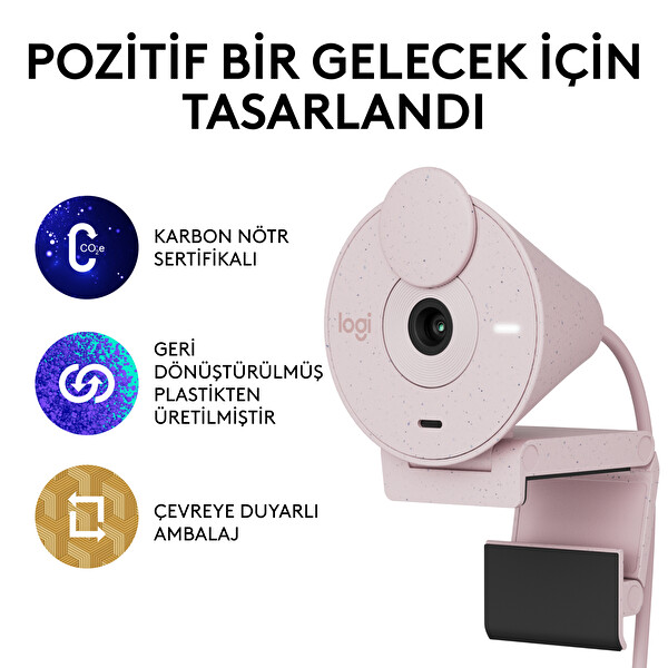 Logitech Brio 300 960-001448 Full HD Pembe Webcam
