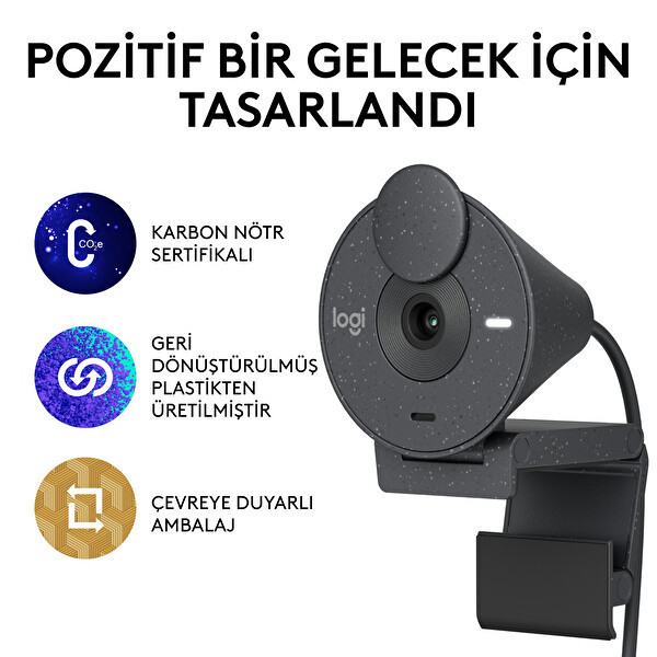 Logitech Brio 300 Full HD Webcam ve H390 USB Siyah Kulak Üstü Kulaklık