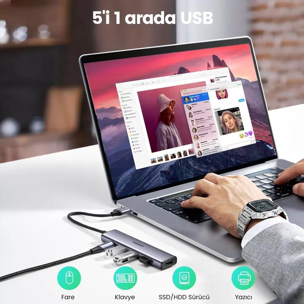 Ugreen 4 Portlu USB 3.0 Type-C Girişli Çoklayıcı Hub Adaptör