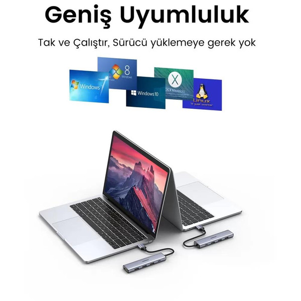 Ugreen 4 Portlu USB 3.0 Type-C Girişli Çoklayıcı Hub Adaptör