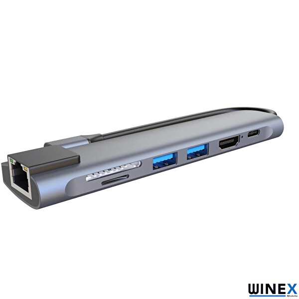 Winex 7in1 Usb Type-C HDMI USB Ethernet PD Girişli Hub Port Adaptör