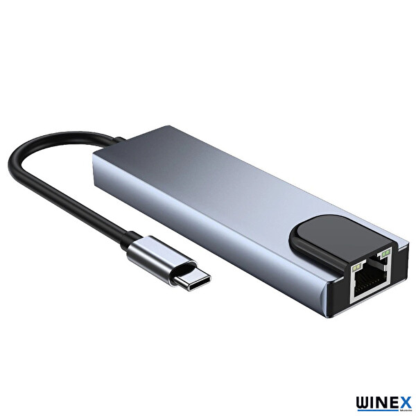 Winex 5in1 Type-C To Hdmı 2xUSB-A 3.0 Ethernet Hub Port Adaptör