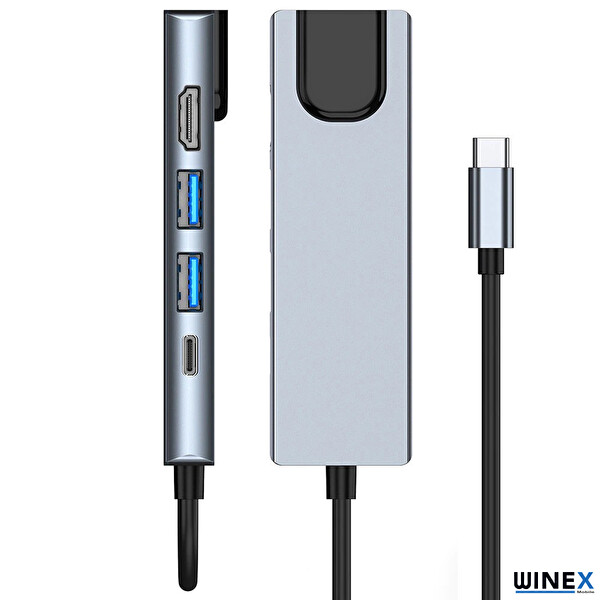 Winex 5in1 Type-C To Hdmı 2xUSB-A 3.0 Ethernet Hub Port Adaptör