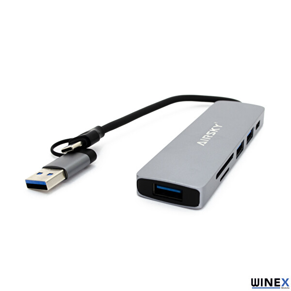 Winex 5in1 USB-A ve Type-C to 3x USB3.0 TF SD Type-C Çoklayıcı Hub Adaptör