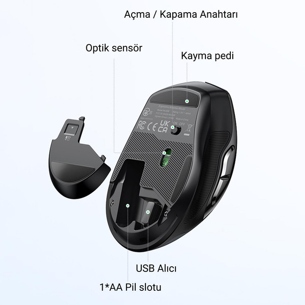 Ugreen Dual Mode 2.4 GHz 4000 DPI Sessiz Optik Siyah Kablosuz Ve Bluetooth Mouse