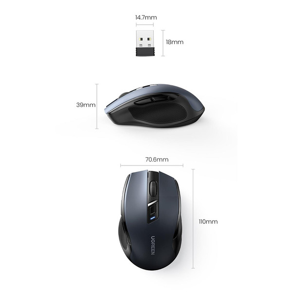 Ugreen Dual Mode 2.4 GHz 4000 DPI Sessiz Optik Siyah Kablosuz Ve Bluetooth Mouse