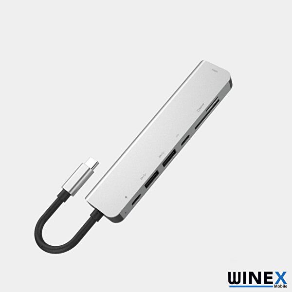 Winex 7in1 4K HDMI+USB-A+SD/TF Kart 100W PD Girişli USB Type-C Hub Port Adaptör
