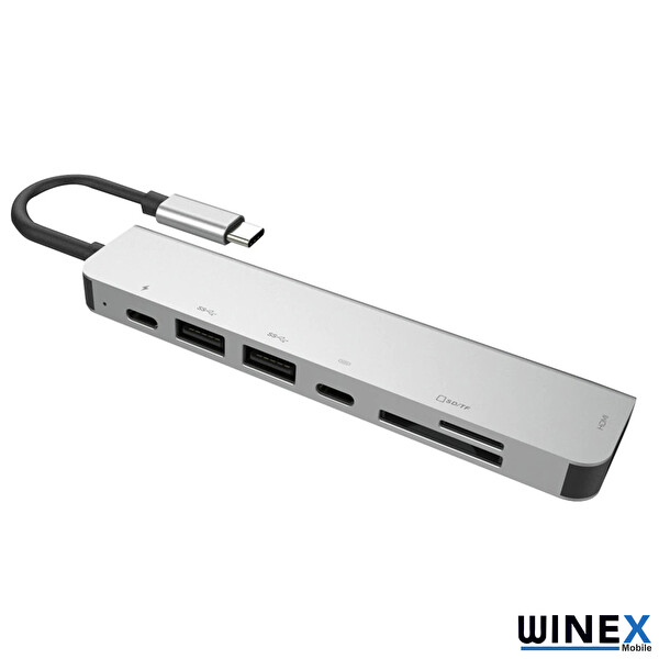 Winex 7in1 4K HDMI+USB-A+SD/TF Kart 100W PD Girişli USB Type-C Hub Port Adaptör
