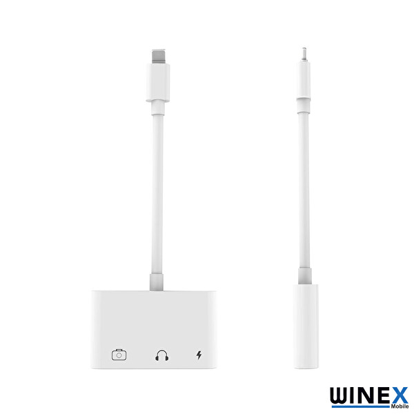 Winex 3in1 Lightning to 3.5mm AUX+USB-A OTG+Lightning Şarj Adaptör Dönüştürücü