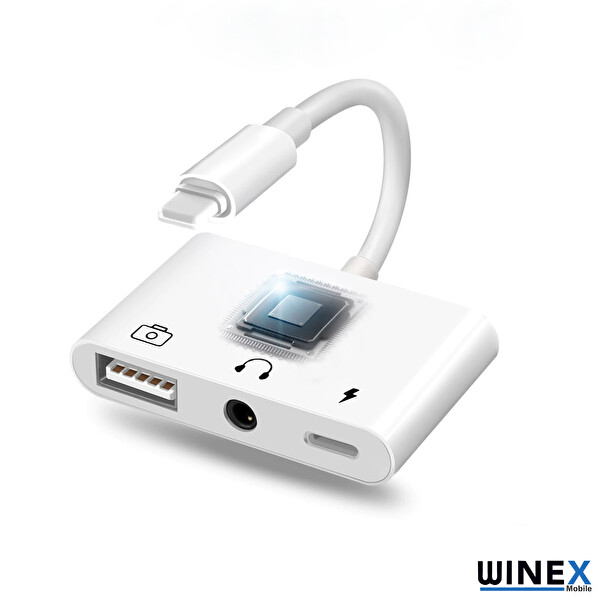 Winex 3in1 Lightning to 3.5mm AUX+USB-A OTG+Lightning Şarj Adaptör Dönüştürücü