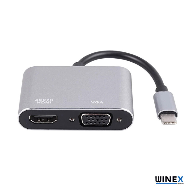 Winex 2in1 Type-C to 4K HDMI + VGA Çevirici ve Dönüştürücü Adaptör