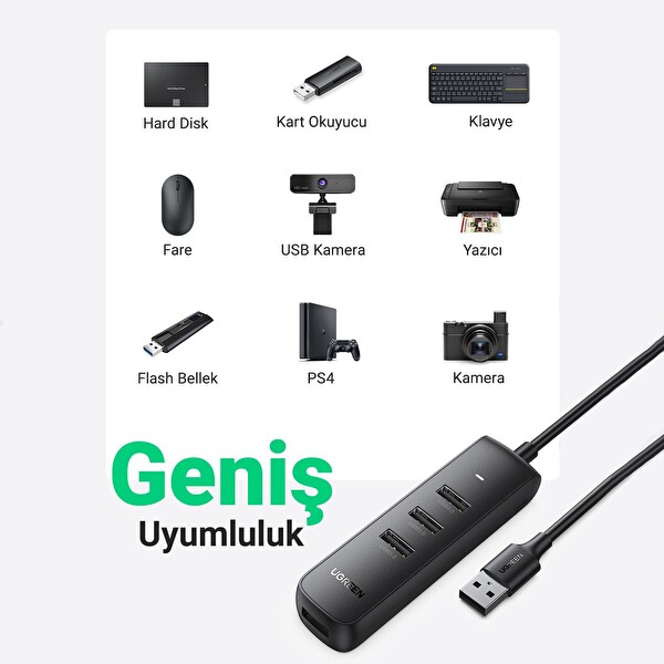 Ugreen 4 Portlu USB 3.0 25 CM Çoklayıcı Hub Adaptör