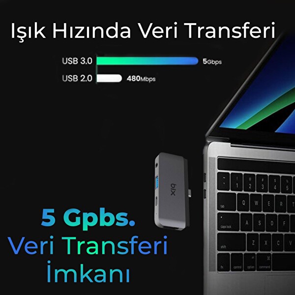 Bix BX16HB Type-C USB 3.5 MM AUX HDMI 4K Thunderbolt 3.0 PD Dönüştürücü Adaptör