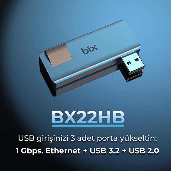 Bix BX22HB USB To USB 3.2 USB 2.0 RJ45 Dönüştürücü Adaptör