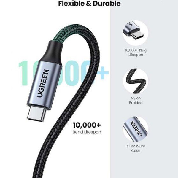 Ugreen Gen2 100 W Thunderbolt 3 Type-C To Type-C Örgülü 50 CM Siyah Uzatma Kablosu
