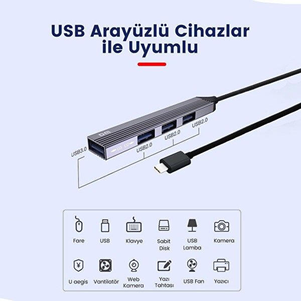 DM CHB057 USB Type-C To 4 Portlu 3xUSB 2.0 1xUSB 3.0 1 M Hub Çoklayıcı