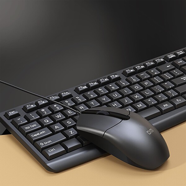 DM K11 USB Kablolu İngilizce Q Siyah Klavye Ve Mouse Seti