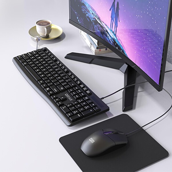 DM K11 USB Kablolu İngilizce Q Siyah Klavye Ve Mouse Seti