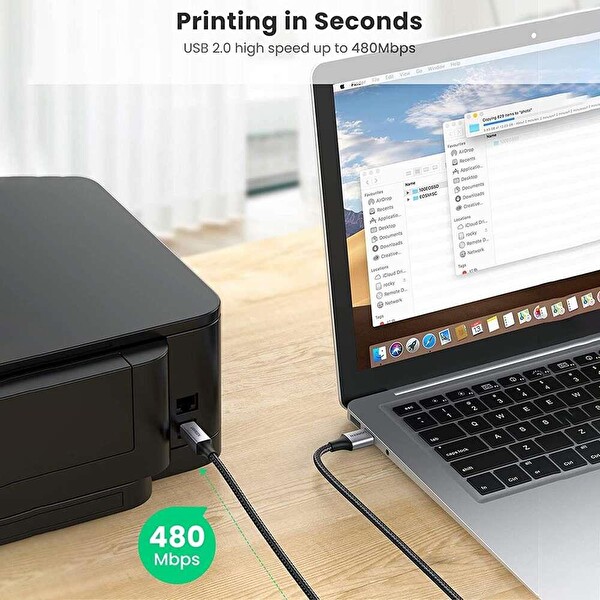 Ugreen USB-A To USB-B 2.0 3 M Örgülü Yazıcı Kablosu