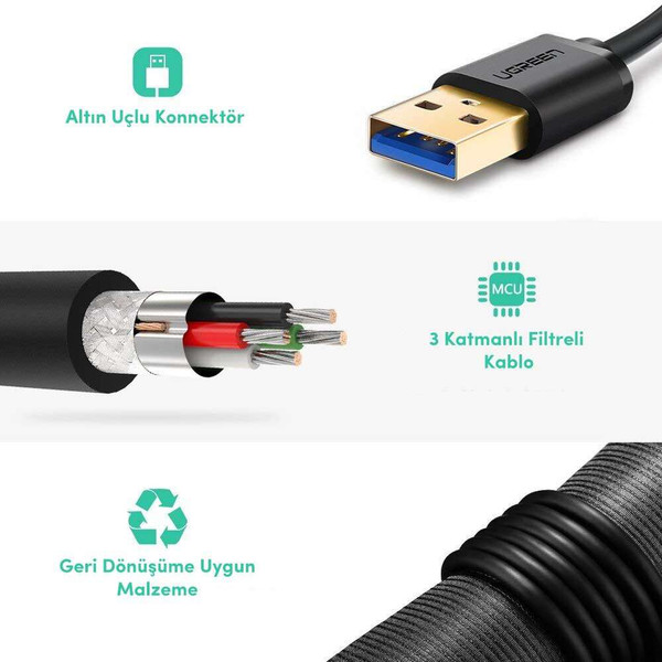 Ugreen 10370 Usb 3.0 Usb To Usb 1 M Data Kablosu