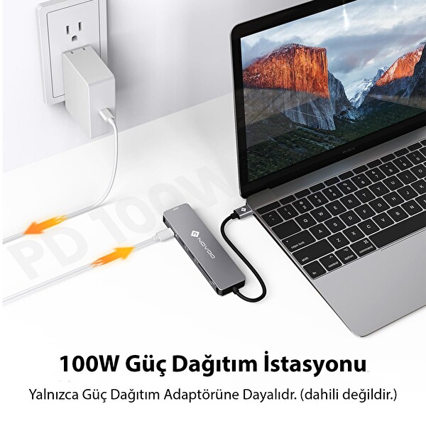 Novoo Type-C to 3xUSB-A 3.1 4K HDMI TF SD Kart Okuyucu Dönüştürücü Adaptör