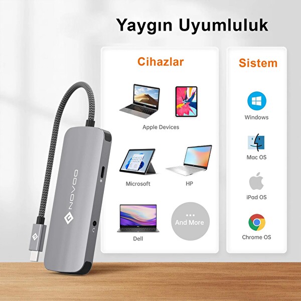 Novoo RS6 Pro Type-C to 4K HDMI 2xUSB-A 3.2 ve 2xUSB-C PD 100W Aux Dönüştürücü Adaptör
