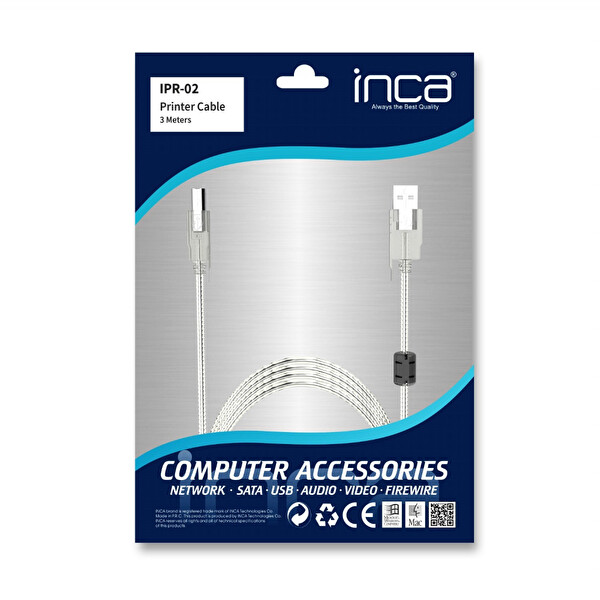Inca IPR-02 USB 2.0 3 Me %100 Bakır Askılı Printer Kablosu