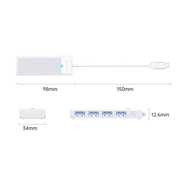 Orico PAPW4A-C3-015-WH-EP 4 Portlu Type-C To Usb 3.0 Yüksek Hızlı 5 Gbps Beyaz Hub Çoklayıcı