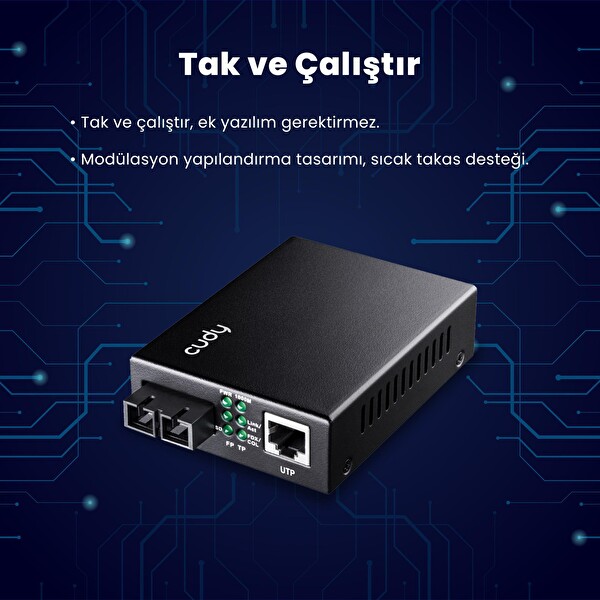 Cudy MC100GSA-20 Single Mode 20 KM Fiber Optik Gigabit Ethernet Medya Dönüştürücü Metal Switch
