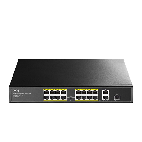 Cudy FS1018PS1 16 Port 10/100 Mbps 200 W Poe+ 2 Gigabit Uplink Portlu SFP Vlan Cctv Switch