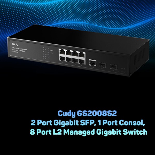 Cudy GS2008S2 2 Port Gigabit SFP 1 Port Consol 8 Port L2 Yönetilebilir Gigabit Metal Switch