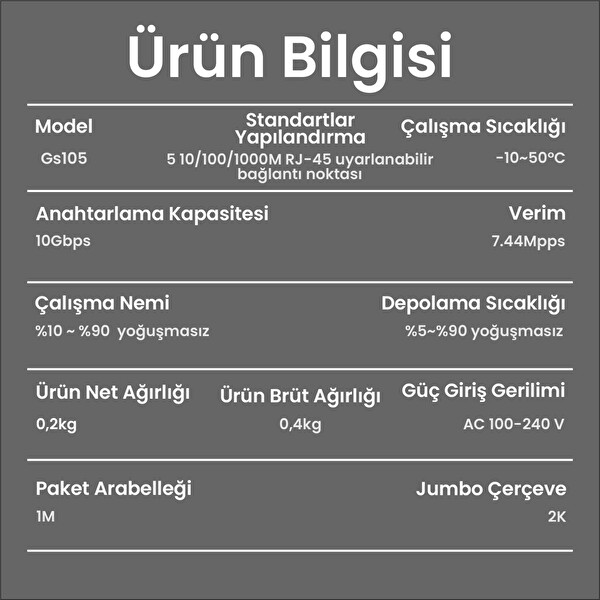 Cudy GS105 5 Port 10/100/1000M 16K Mac Gigabit Metal Switch