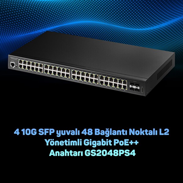 Cudy GS2048PS4 4 SFP+ 2 Consol 48 Port Base-T Gigabit L2 Yönetilebilir 720 W PoE++ Metal Rack Mount Switch