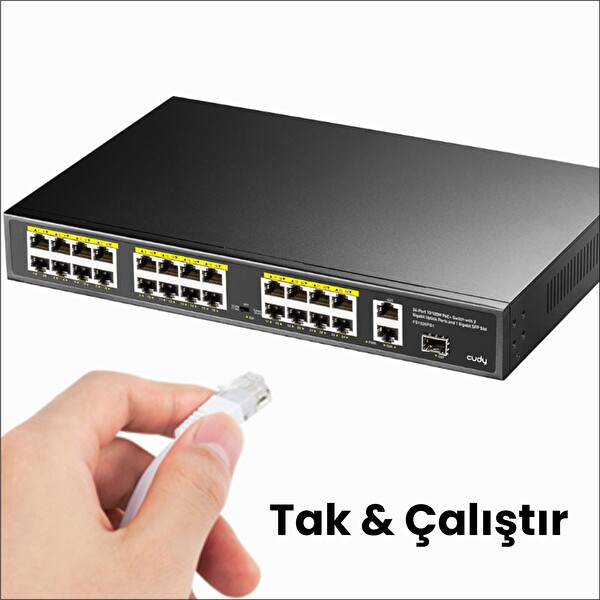 Cudy FS1026PS1 300 W PoE+ 24 Port 10/100 Mbps+ 2 Port 10/100/1000 Mbps Gigabit+1 Port SFP Switch