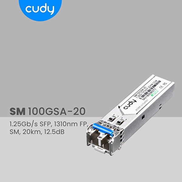 Cudy SM100GSA-20 1.25 GB/Sn 1310NM FP SM 20 KM 12.5 dB Endüstriyel SFP Modül Metal Switch