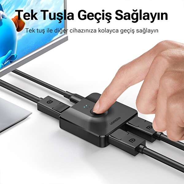 Ugreen 2 Giriş 1 Çıkış Veya 1 Giriş 2 Çıkış Çift Yönlü 4K 60Hz Displayport Switch