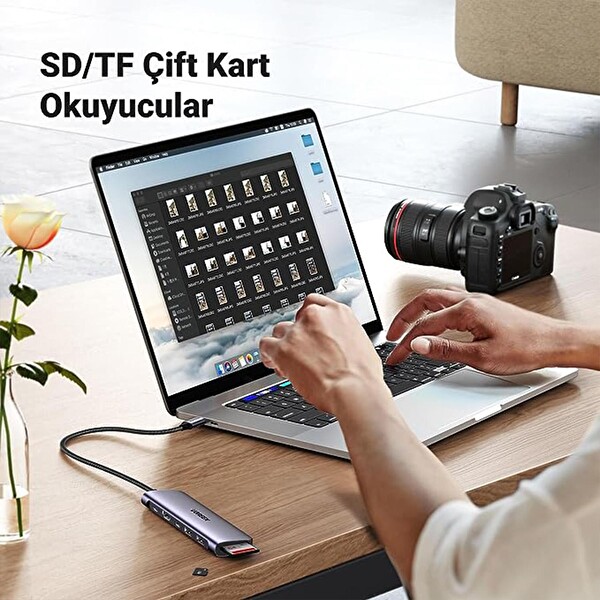 Ugreen Usb C To 4K Hdmı 100W Pd 2xUsb-A Sd Micro SD Kart Okuyucu Dönüştürücü Çoklayıcı Hub
